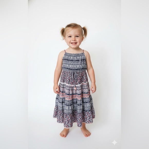 Japna Toddlers Other - Navy and Pink Patterned Kids Dress